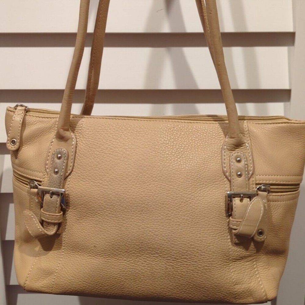 CAMEL TAN TIGNANELLO GENUINE LEATHER PURSE DOUBLE HANDLED HANDBAG PURSE